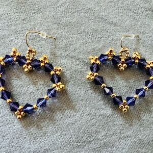 Gold and Purple Heart Handmade Beaded Earrings